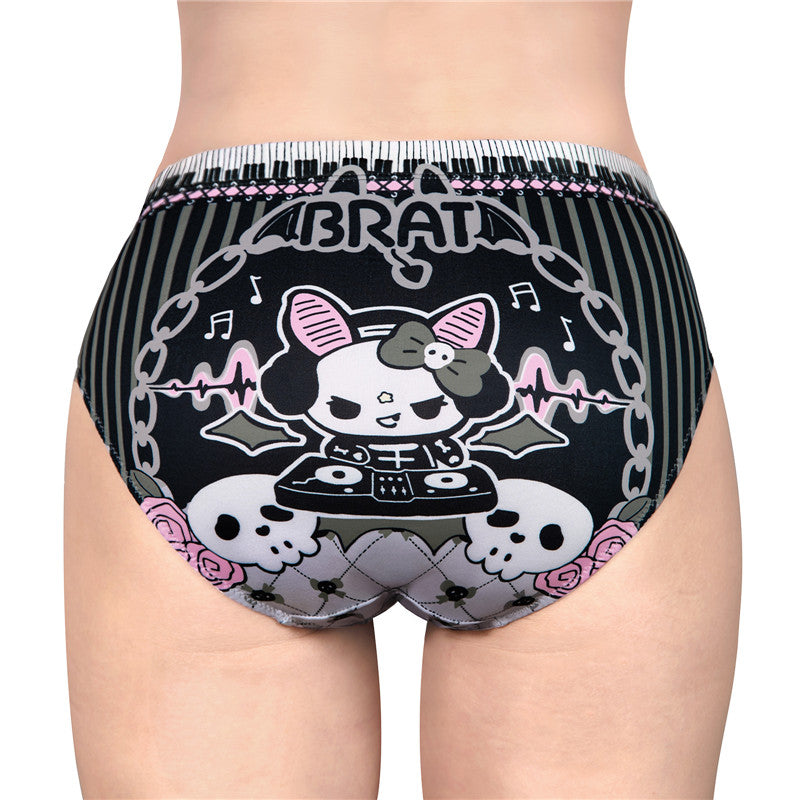 LittleForBigレディースシルキーパンティー【いたずらなベラちゃんの音楽家】ハロウィン ゴシック風パンティー 蝶結び 下着 快適フィット 黒 UP236H