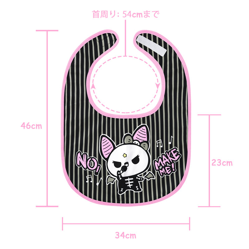 LittleForBig大人ビブ よだれかけ 可愛いエプロン【シルキー＋防水シート】ハロウィン風 いたずらなベラちゃんの音楽家柄 大人用スタイ 調整可 黒とピンク B38P