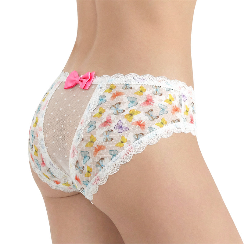 LittleForBigメンズパンティー 体型カバー【カラフルな蝶々柄】タッキングガフパンティー ブリーフ バックにメッシュパネルと大きなリボン ピンク MUP514-C04