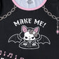 LittleForBig大人用シルキーロンパース パジャマ 【いたずらなベラちゃんの音楽家】ゴシック風 ハロウィン ボディスーツ ボタン留め クルーネック 襟ぐり・袖口・脚口パイピング仕様 黒 DP0045H