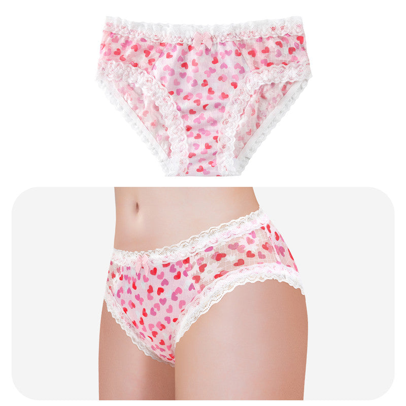 LittleForBigメンズ メッシュパンティー 体型カバー【ロマンチックなハート】レースとリボン飾り ヒップスターブリーフ タッキングガフパンティー 下着 ピンク MUP517P1