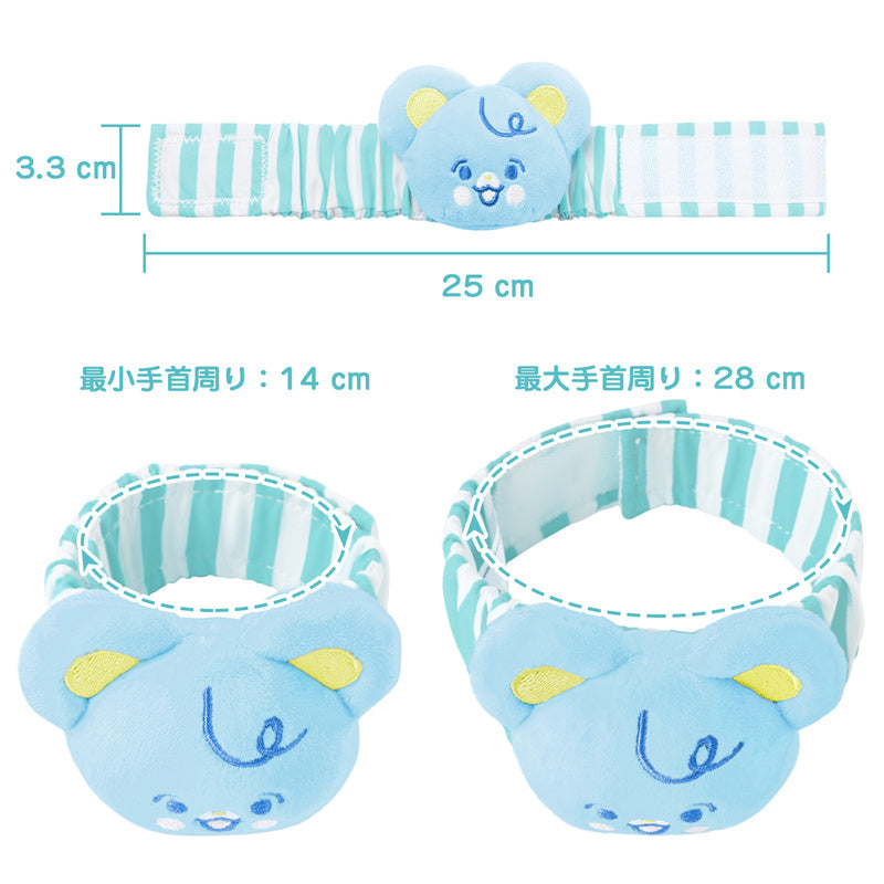 LittleForBig大人 手首ラトル【ベアちゃん】遊園地のテーマ ベル付き 伸縮性リストバンド ぬいぐるみ ストライプ柄調節可能な面ファスナー リストラトル ブルー WR003B