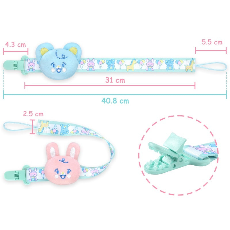 LittleForBig大人用おしゃぶりホルダー2本セット クリップ【ベアちゃんとうさぎちゃん】遊園地のテーマ ぬいぐるみ ストラップ 落下防止 ピンク&ブルー PJ003-S201