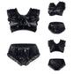 LittleForBigユニセックス ブラレット2点セット【光沢サテン】レースフリルとリボン付き 繻子質感 ストレッチウエストと裾 シルキー触感 キャミソールとパンティー プルオン式 伸縮性 黒 MUT266H