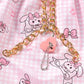 LittleForBig大人用シルキーおむつカバー プルオン布おむつパンツ【うさぎとリボン柄】TPU製 格子縞 ロック可能なハート型錠 金属チェーン付き レース飾り裾 防水・漏れ防止 洗濯可 ピンク DC209P