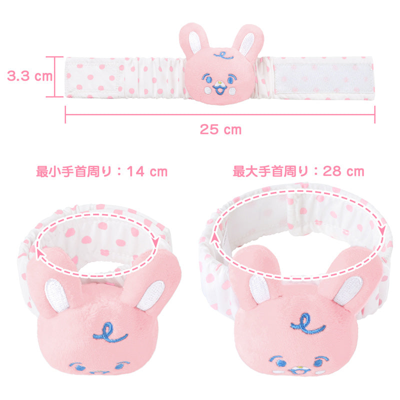 LittleForBig大人 手首ラトル【ウサギちゃん】遊園地のテーマ ベル付き 伸縮性リストバンド ぬいぐるみ 水玉柄調節可能な面ファスナー リストラトル ピンク WR002P