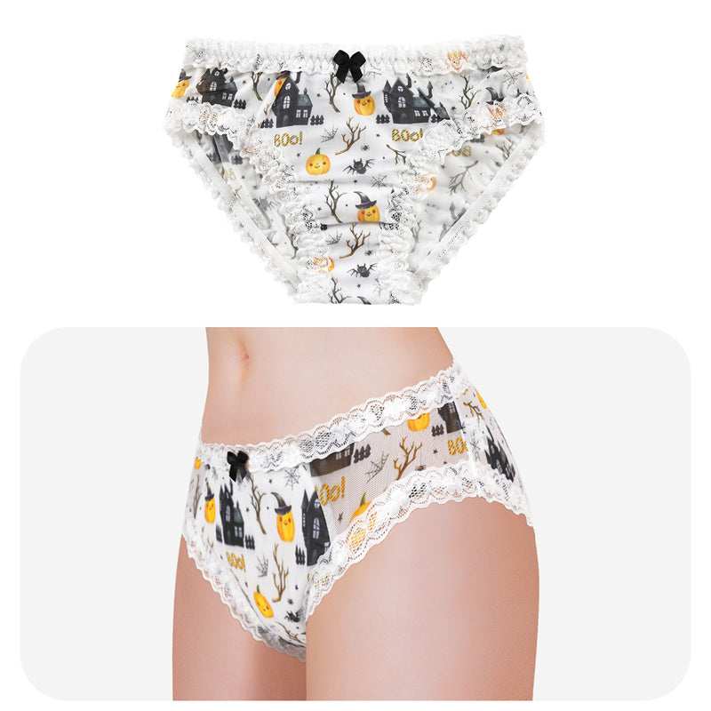 LittleForBigメンズパンティー 体型カバー【ハロウィン風】かぼちゃパンプキン柄 タッキングガフパンティー メッシュパンティー ブリーフ 白 MUP517W2