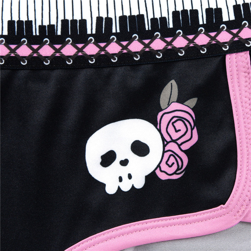 LittleForBigレーディス ブラレット2点セット【いたずらなベラちゃんの音楽家】ハロウィン ゴシック風キャミソールとパンティー Uネック スベスベシルキー触感 黒 UT274H