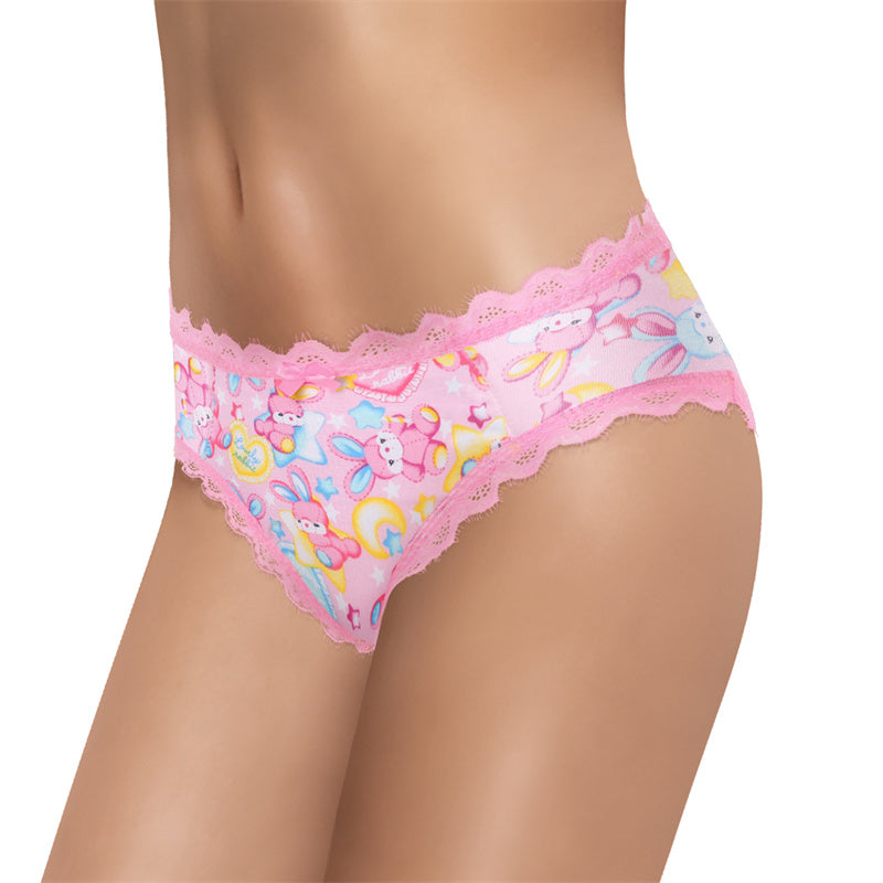 LittleForBigメンズ綿パンティー リボンとレース飾り【おやすみうさぎ】体型カバー タッキングガフパンティー バックのカットアウトとメッシュ ピンク MUP538P