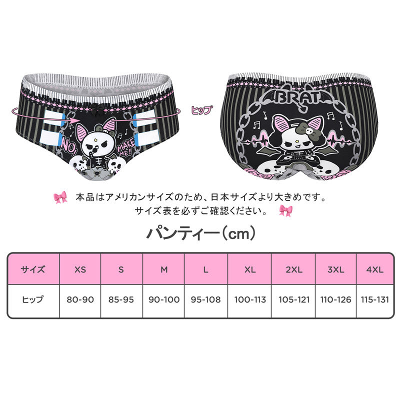 LittleForBigレディースシルキーパンティー【いたずらなベラちゃんの音楽家】ハロウィン ゴシック風パンティー 蝶結び 下着 快適フィット 黒 UP236H