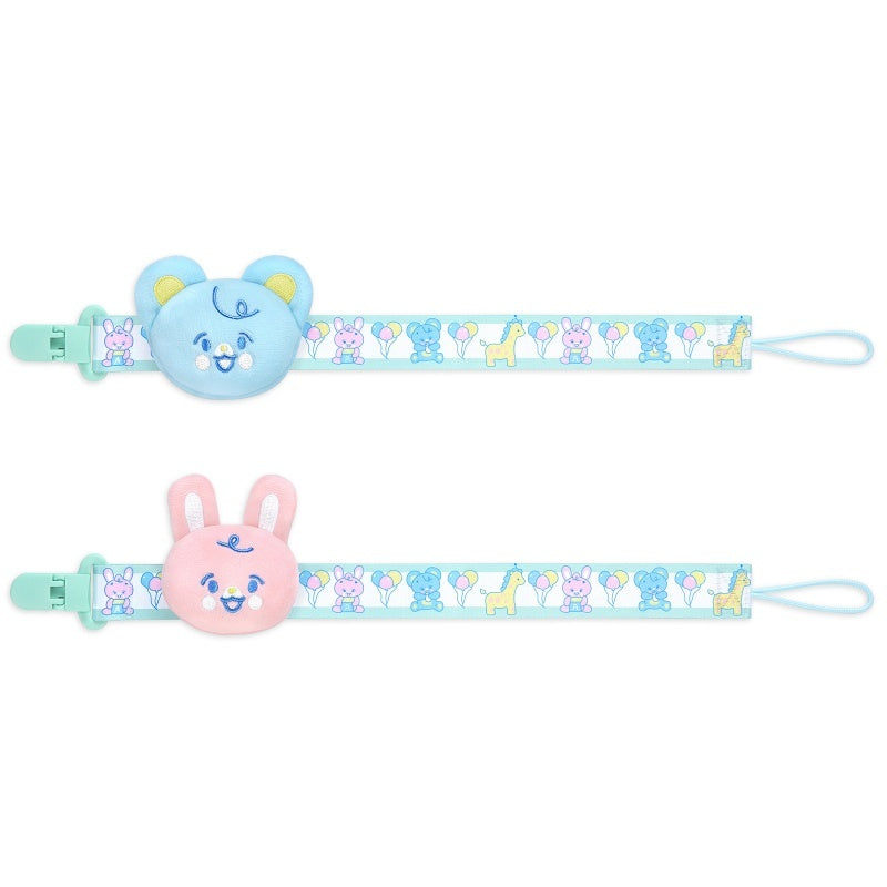 LittleForBig大人用おしゃぶりホルダー2本セット クリップ【ベアちゃんとうさぎちゃん】遊園地のテーマ ぬいぐるみ ストラップ 落下防止 ピンク&ブルー PJ003-S201