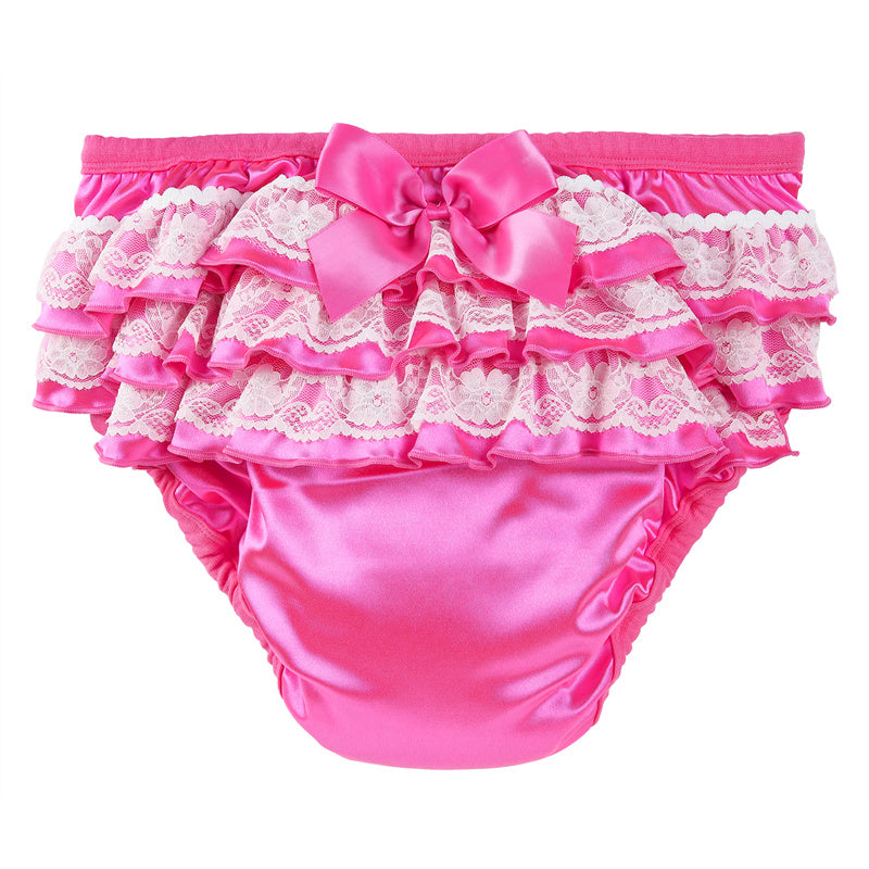Littleforbig大人単体で使えるトレーニングパンツ 光沢サテン【お姫様スカート】蝶結びとフリル付き 吸収・防漏・通気性 ストレッチウェストで快適 洗濯可 ローズ DC302F
