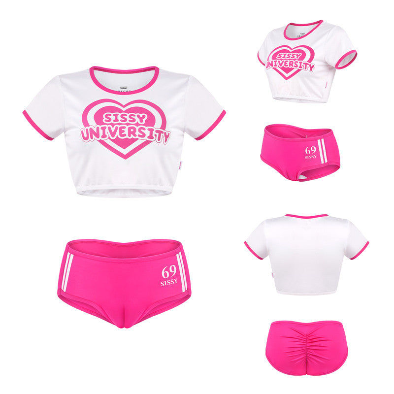 LittleForBigメンズブラレット2点セット ジムウェア キャメルつま先隠し【シシー世界へようこそ】入れ子ハートのバーシティ風 シルキー バックシャーリング MUT286F
