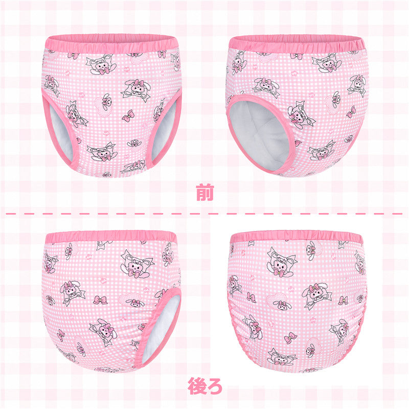 LittleForBig大人用シルキー単体で使えるトレーニングパンツ【うさぎとリボン】格子縞 吸収・防漏・通気性 ストレッチウェストで快適 洗濯可 ピンク DC319P