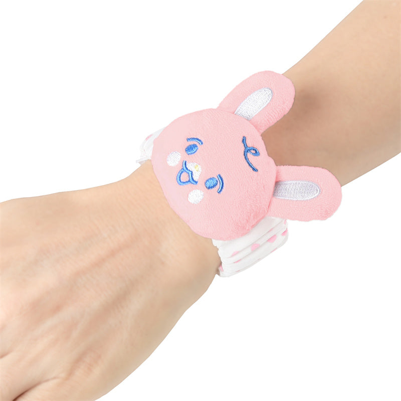 LittleForBig大人 手首ラトル【ウサギちゃん】遊園地のテーマ ベル付き 伸縮性リストバンド ぬいぐるみ 水玉柄調節可能な面ファスナー リストラトル ピンク WR002P