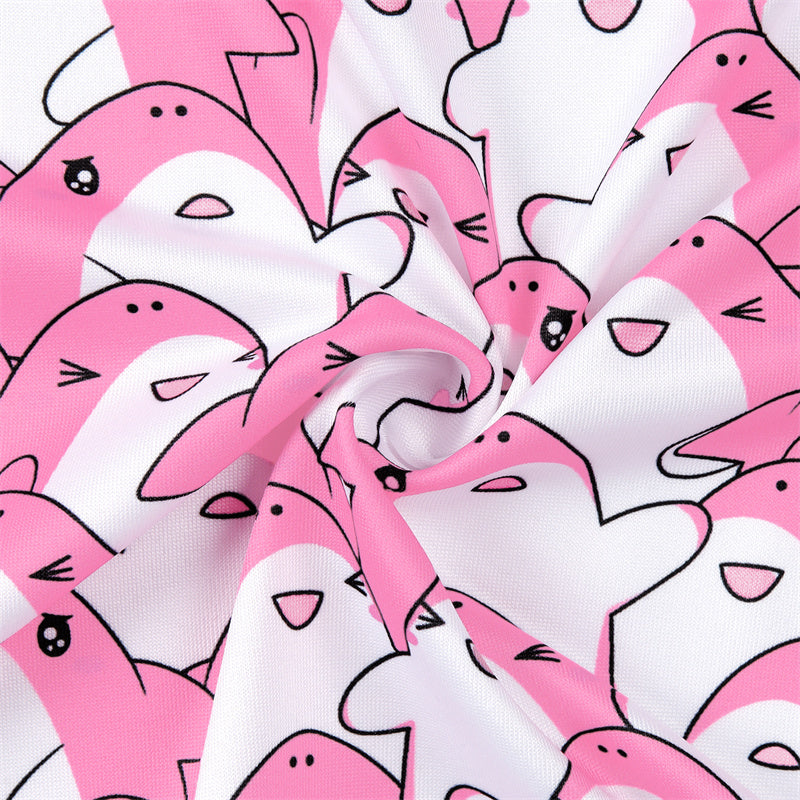 LittleForBigレディース シルキーミニドレス【友たちサメちゃん】総柄 袖なしドレス スカート 丸ネック 隠しジッパー ピンク 336P