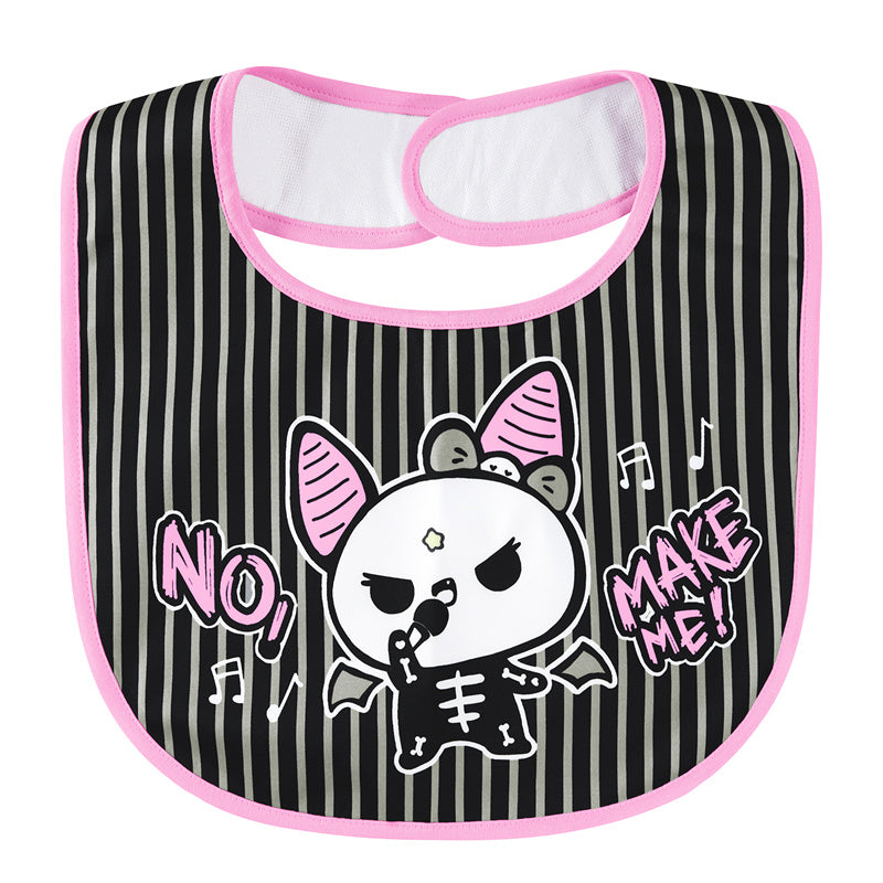 LittleForBig大人ビブ よだれかけ 可愛いエプロン【シルキー＋防水シート】ハロウィン風 いたずらなベラちゃんの音楽家柄 大人用スタイ 調整可 黒とピンク B38P
