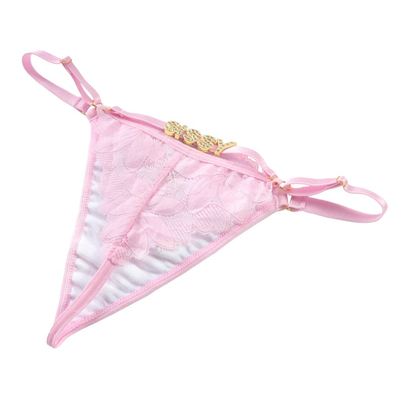 LittleForBigメンズ レースTバックパンティー【花柄ドール風】取り外し可能なラインストーン「SISSY」ベルト 調節可能なウエストバンド 下着 ピンク MUP540P