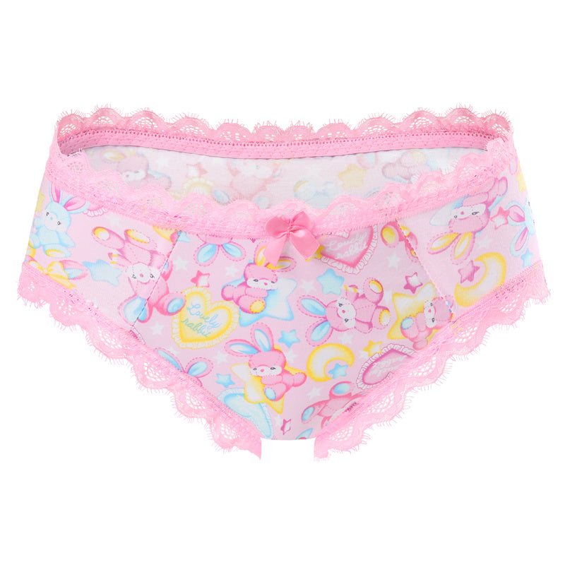 LittleForBigメンズ綿パンティー リボンとレース飾り【おやすみうさぎ】体型カバー タッキングガフパンティー バックのカットアウトとメッシュ ピンク MUP538P