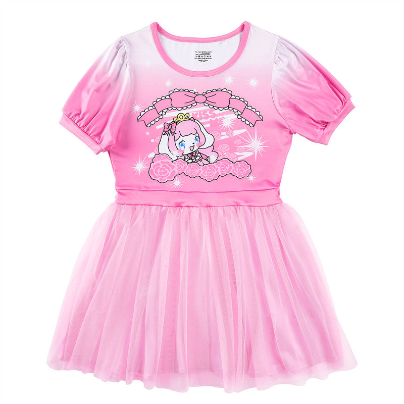 LittleForBigレディース シルキードレス【ピンキー美姫ちゃん】ふわりスカート メッシュボディコンドレス パフスリーブ グラデーションピンク 3003P