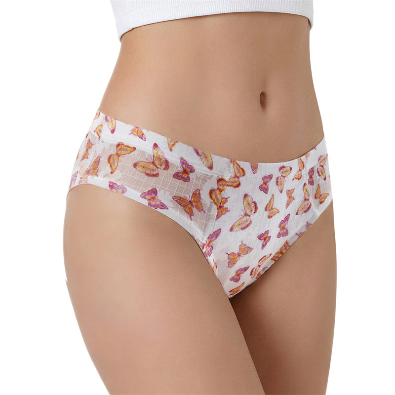 Littleforbigメンズ Tバックパンティー タッキングギャフ ブラジリアンチーキー【舞う蝶々柄】下着 シェイプブリーフ スムース柔軟メッシュ 白 MUP530-C08