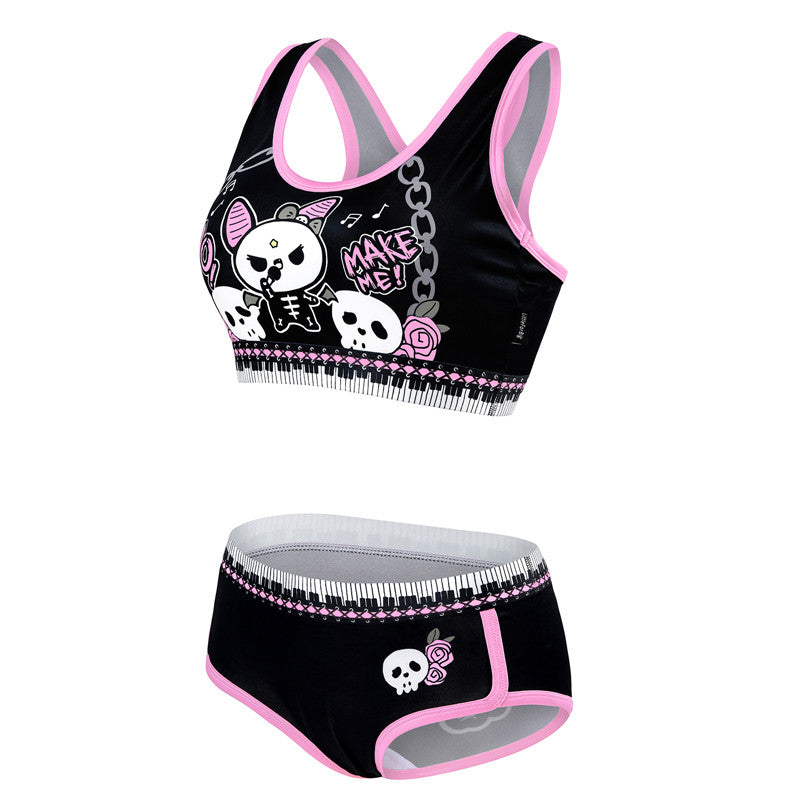 LittleForBigレーディス ブラレット2点セット【いたずらなベラちゃんの音楽家】ハロウィン ゴシック風キャミソールとパンティー Uネック スベスベシルキー触感 黒 UT274H