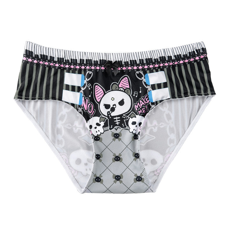 LittleForBigレディースシルキーパンティー【いたずらなベラちゃんの音楽家】ハロウィン ゴシック風パンティー 蝶結び 下着 快適フィット 黒 UP236H