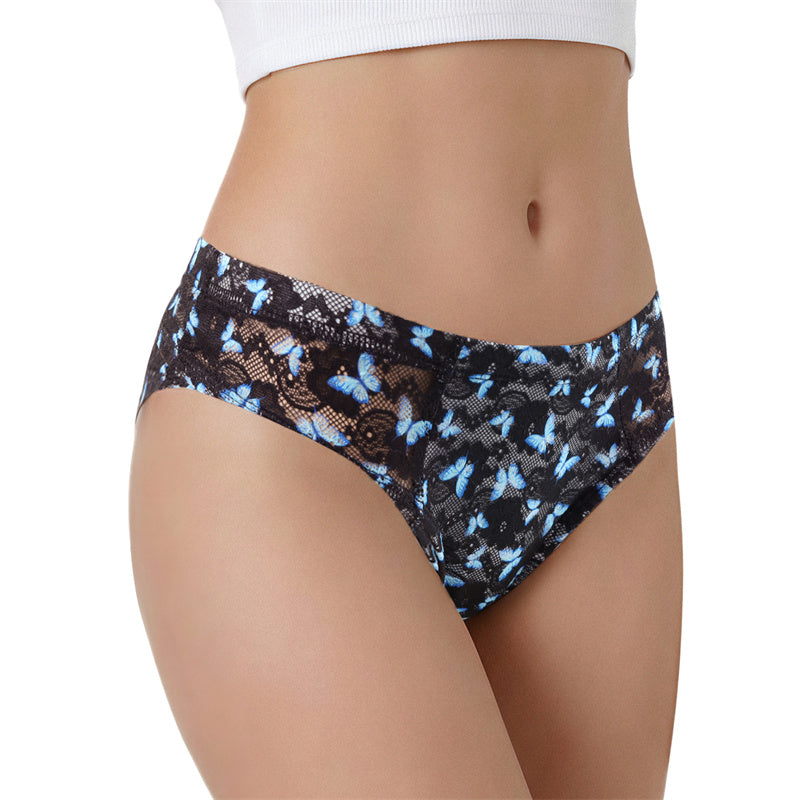 LittleForBigメンズ Tバックパンティー タッキングギャフ ブラジリアンチーキー【青い蝶々柄】下着 シェイプブリーフ スムース柔軟メッシュ 黒 MUP530-C03