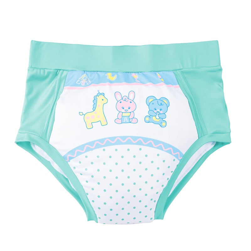 LittleForBig大人用単体で使えるトレーニングパンツ 大人用布おむつ【遊園地】吸収・防漏・通気性 シルキー素材 ハイウエスト 介護 洗濯可 緑 DC326V