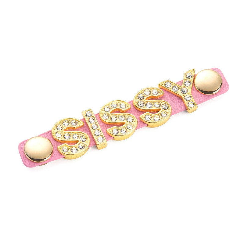 LittleForBig大人用おしゃぶり＆ギャグ2点セット【シシー·おしゃぶりチョーカー】付け替え可能な「SISSY」文字ボダン 調整可能 シリコンニップル DIY可能 ピンク GS002P-S