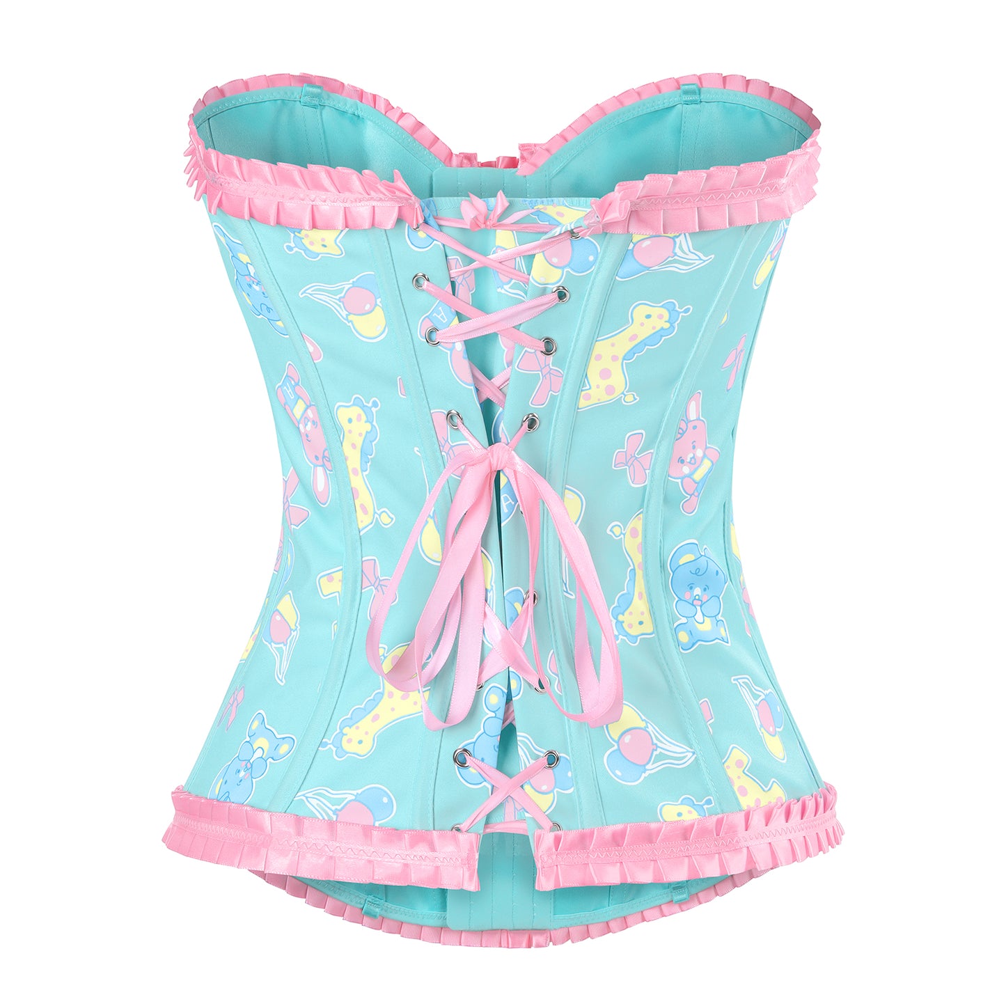 LittleForBigレディースコルセット【遊園地】総柄 ストラップ レースアップ ボディシェイパー トップ 調節可 緑 UC206V