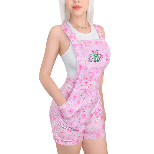 LittleForBig大人用オーバーオールインワン【かえると花】 ポケット付 205