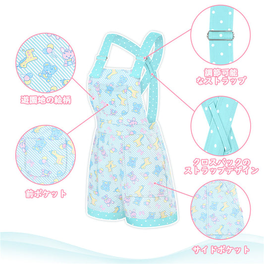 LittleForBig大人オーバーオールインワン【遊園地】ショートオール ストライプ模様 調整可能な水玉のストラップ 緑 208V