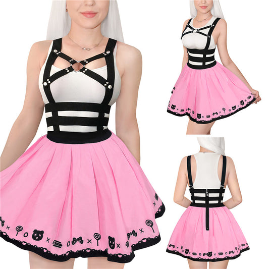 LittleForBig 大人用オーバーオール 【くまちゃん】綿スカート ピンク 302F