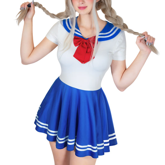 LittleForBig 女子ワンピースドレス スベスベシルキー触感 テニススカート【魔法少女】 ノースリーブ ミニドレス 紺色 337DB