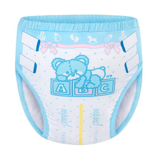 LittleForBig大人用シルキートレーニングパンツ【ふわふわ テディパンツ】 ウェストゴム付き 弾力性あり 漏れ防止 通気性 洗濯可 ブルー DC306B