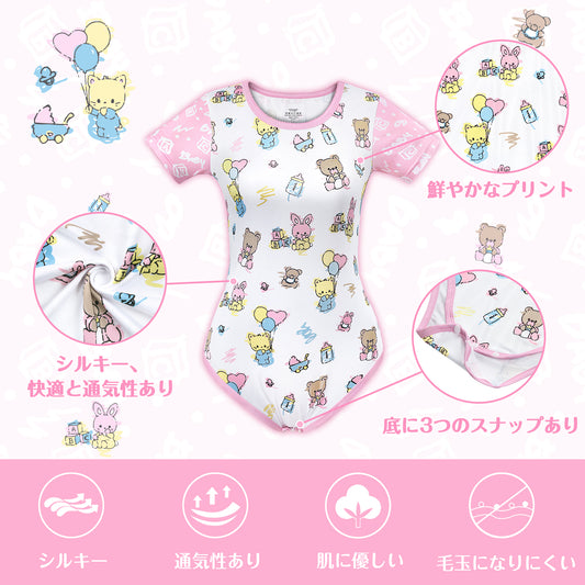 LittleForBig レディース パジャマ 【保育園ベビー】 スベスベシルキー触感 ボディスーツ ホワイト DP0022