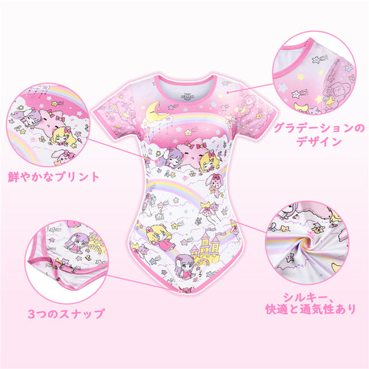 LittleForBig大人ロンパース パジャマ【ピンキー美姫ちゃん】スベスベシルキー触感 ボディスーツ DP0037