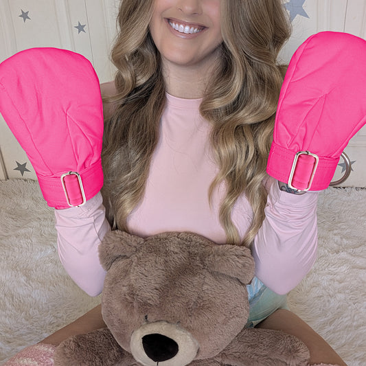 LittleForBig ミトン 大人用 ソフト にぎっ手【ベビーソフト】拘束バンド付き 寝るときかかない手袋 指しゃぶり防止 ローズ GL03F