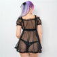 LittleForBigユニセックス シアーメッシュドレス【リラックスフィット】 薄手のシースルートップス ドレス ブラック M338H