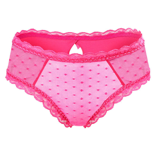 LittleForBigメンズ メッシュパンティー 可愛い【水玉の遊び心】 体型カバー レースとリボン飾り ショーツ ローズ MUP512F