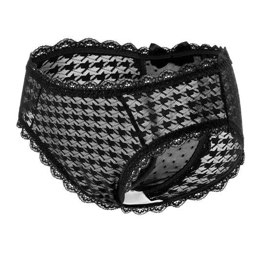 LittleForBig メンズ 体型カバーパンティー リボン飾り 【千鳥格子柄】 メッシュ パンティー 黒 MUP514H