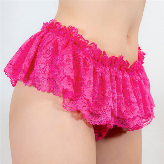 LittleForBigメンズ Tバック 蝶結びと2層重ねレース付き 可愛い パンティー 【レーススカート】 ふわふわ ブリーフ ローズ MUP516F