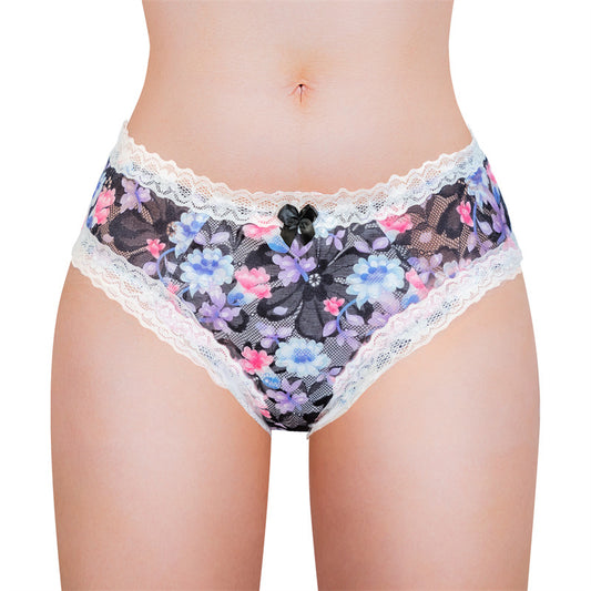 LittleForBigメンズ パンティー 体型カバー 咲き誇る花【田舎風】 メッシュ パンティー ブリーフ ブラック MUP517H