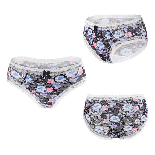 LittleForBigメンズ パンティー 体型カバー 咲き誇る花【田舎風】 メッシュ パンティー ブリーフ ブラック MUP517H