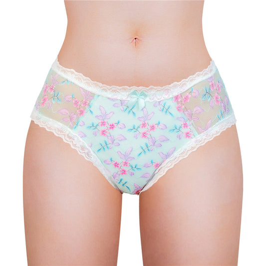 LittleForBigメンズ パンティー 体型カバー 咲き誇る花【田舎風】メッシュ パンティー ブリーフ 緑 MUP517V