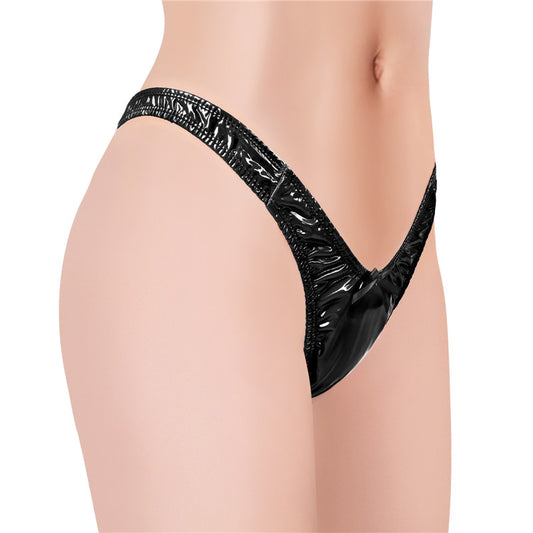 LittleForBigメンズショーツ シークレットTバック ミラーフェイクレザー スムース ブラック MUP534H