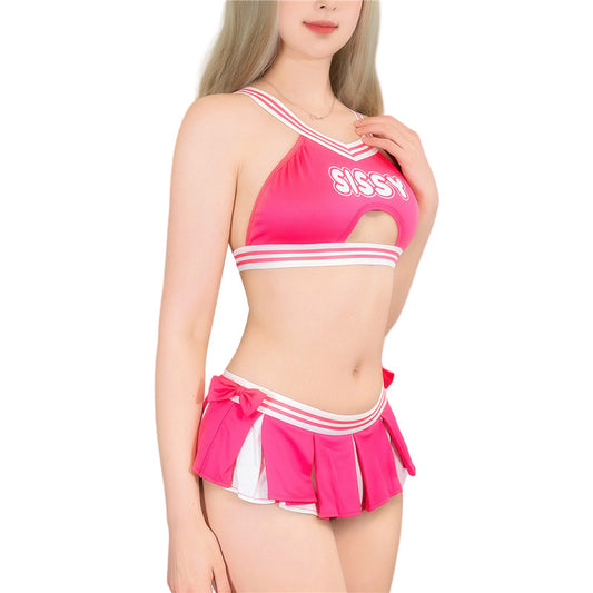 LittleForBigユニセックス ブラレット2点セット【チアリーダー】 調節可能なストラップ クロスストラップ プリーツスカート ローズ MUT264F