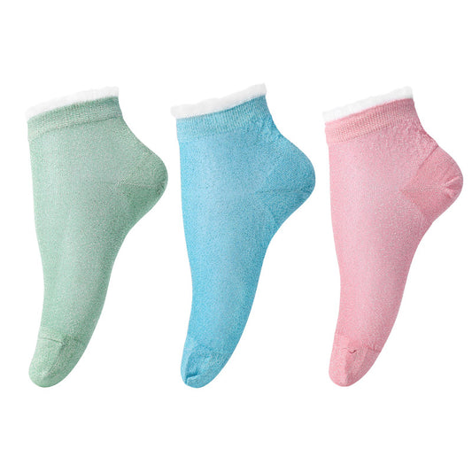 LittleForBig 女子ラメ入りソックス 【シャイニングレース】3点セット 青 ピンク 緑 SC05-S301