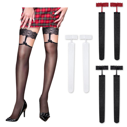 LittleForBigレディース 膝上レース花リボンシルクストッキング 3足セット 赤/黒/白 SL17-S301